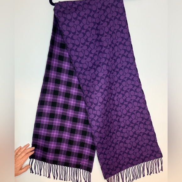 Coach Purple and Black Checkered and Logo Scarf - Picture 2 of 5